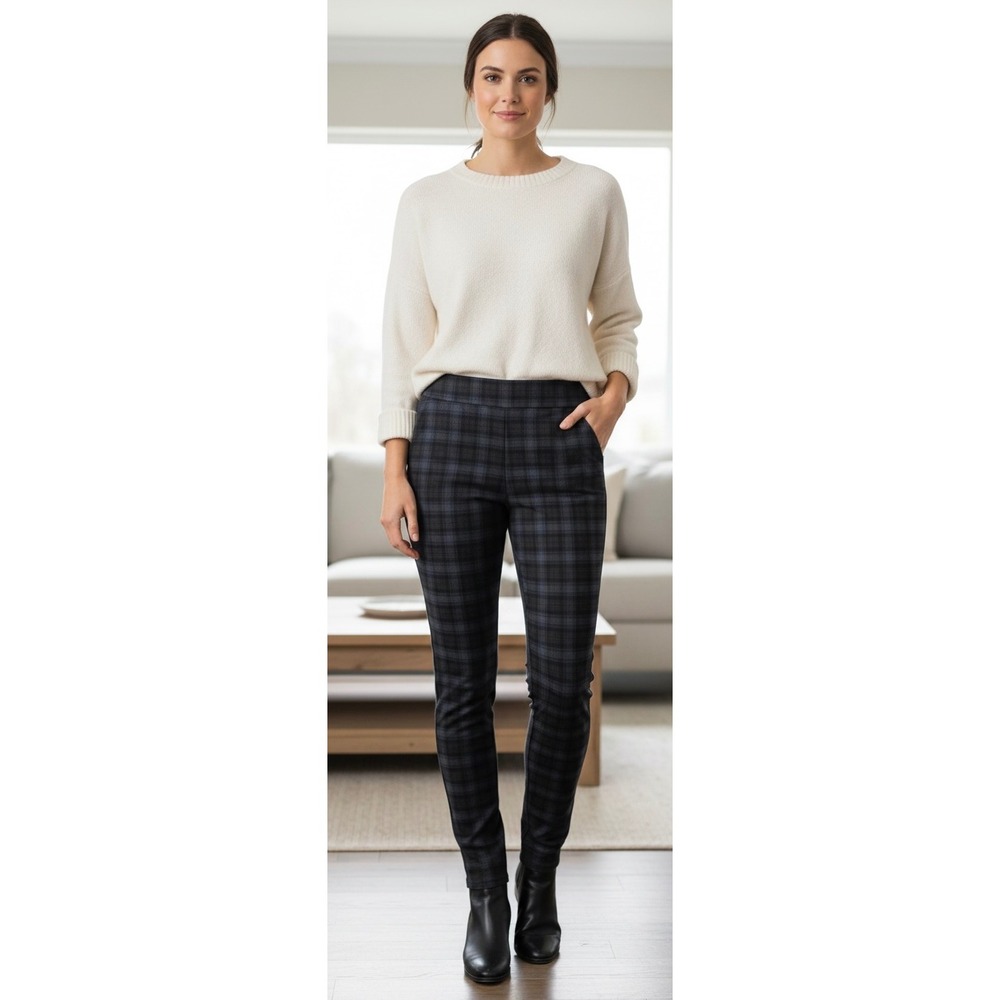 LOFT Women's Pull-On Plaid Pants Size Large Straight Leg Elastic Waist